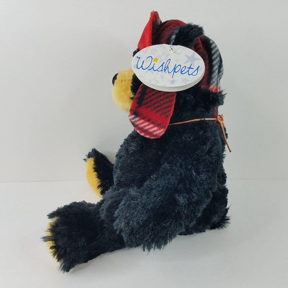 Black Bear Plush Red Plaid Trapper Hat Wishpets Rusty Winter Ear Flaps 2010 - Picture 5 of 9